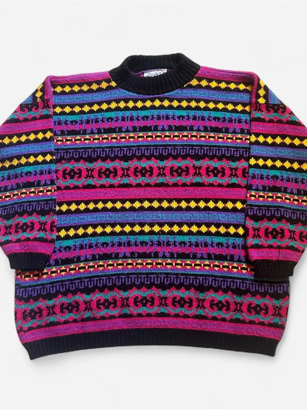 Vintage 1990s coogi-Inspired Multicolor Patterned Crewneck Sweater XL/XXL